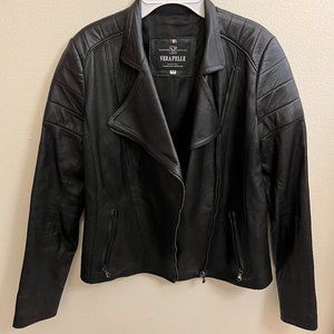 Vera Pelle Black Moto Leather Jacket Size 44 Medium Made in Italy